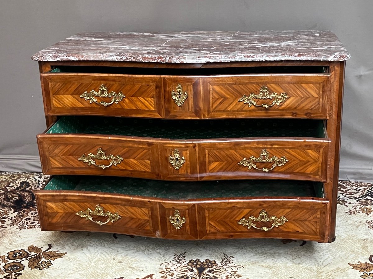 Curved Chest Of Drawers In Louis XV Period Marquetry-photo-4