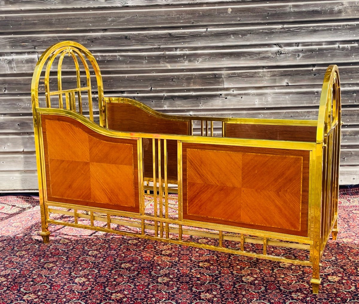 Child's Bed In Brass And Marquetry Circa 1970-photo-3