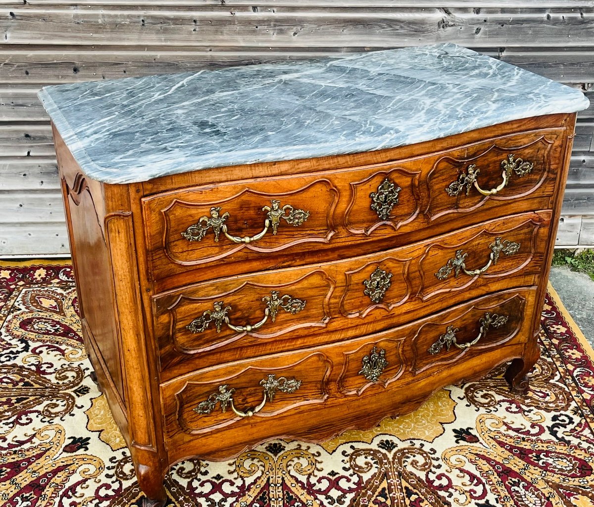 Commode galbée provençale en noyer d’époque louis XV -photo-2