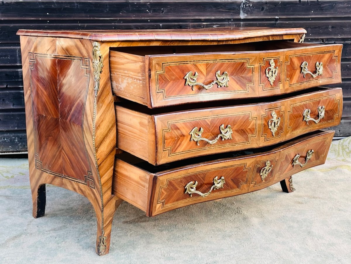 Commode galbée en marqueterie d’époque louis XV-photo-2