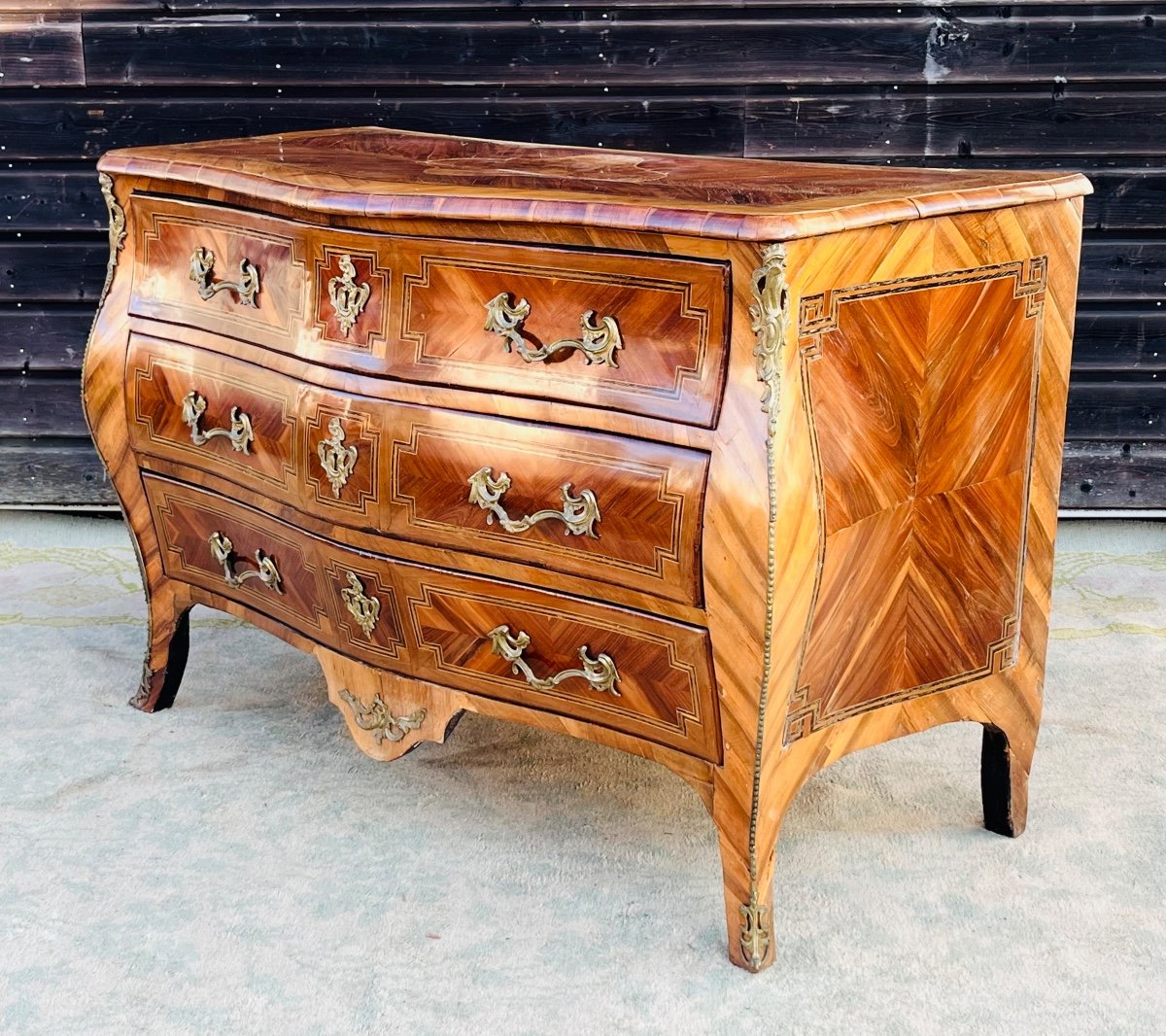 Commode galbée en marqueterie d’époque louis XV-photo-3