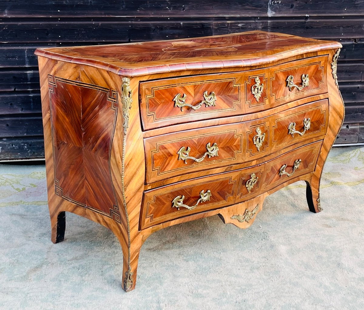 Commode galbée en marqueterie d’époque louis XV-photo-1