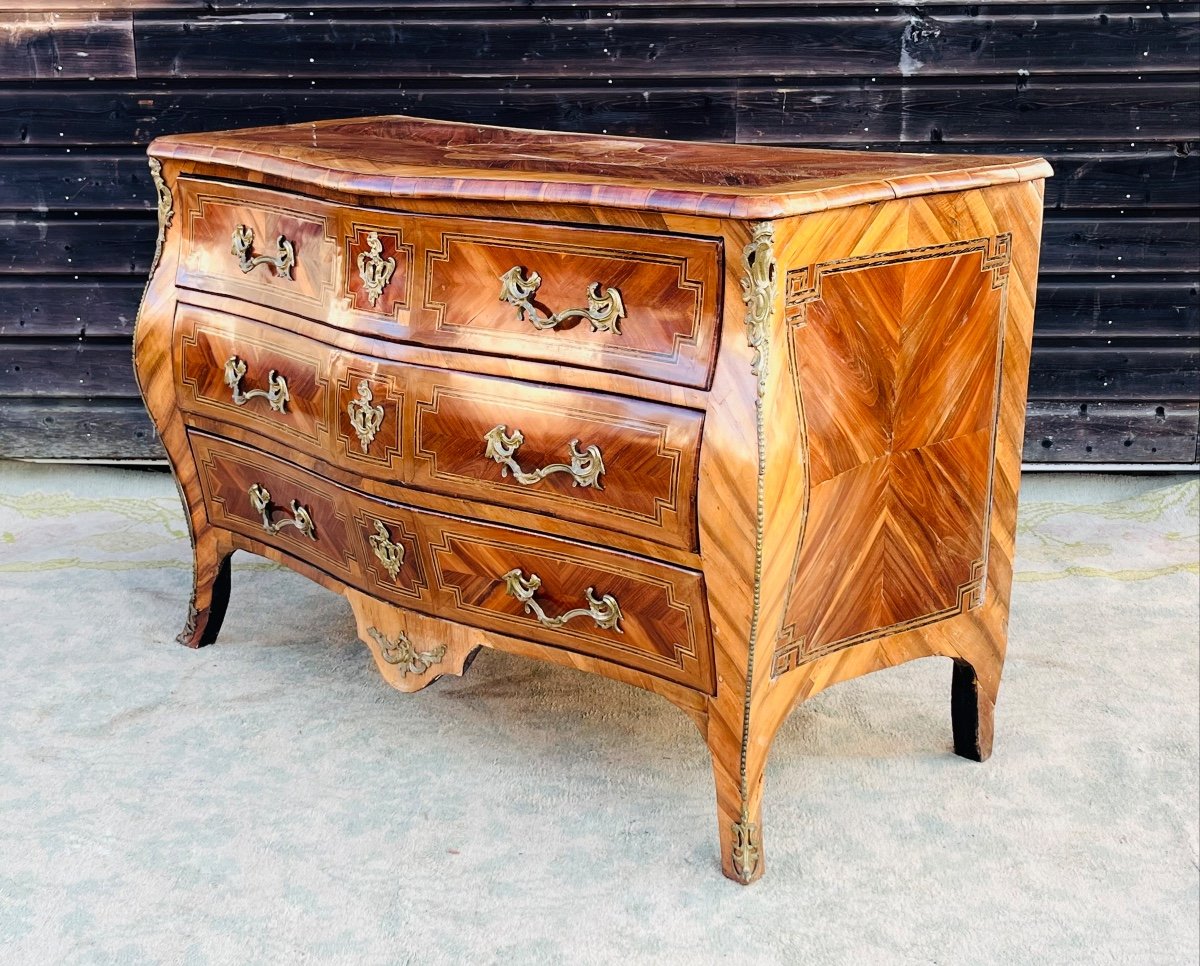 Commode galbée en marqueterie d’époque louis XV-photo-3