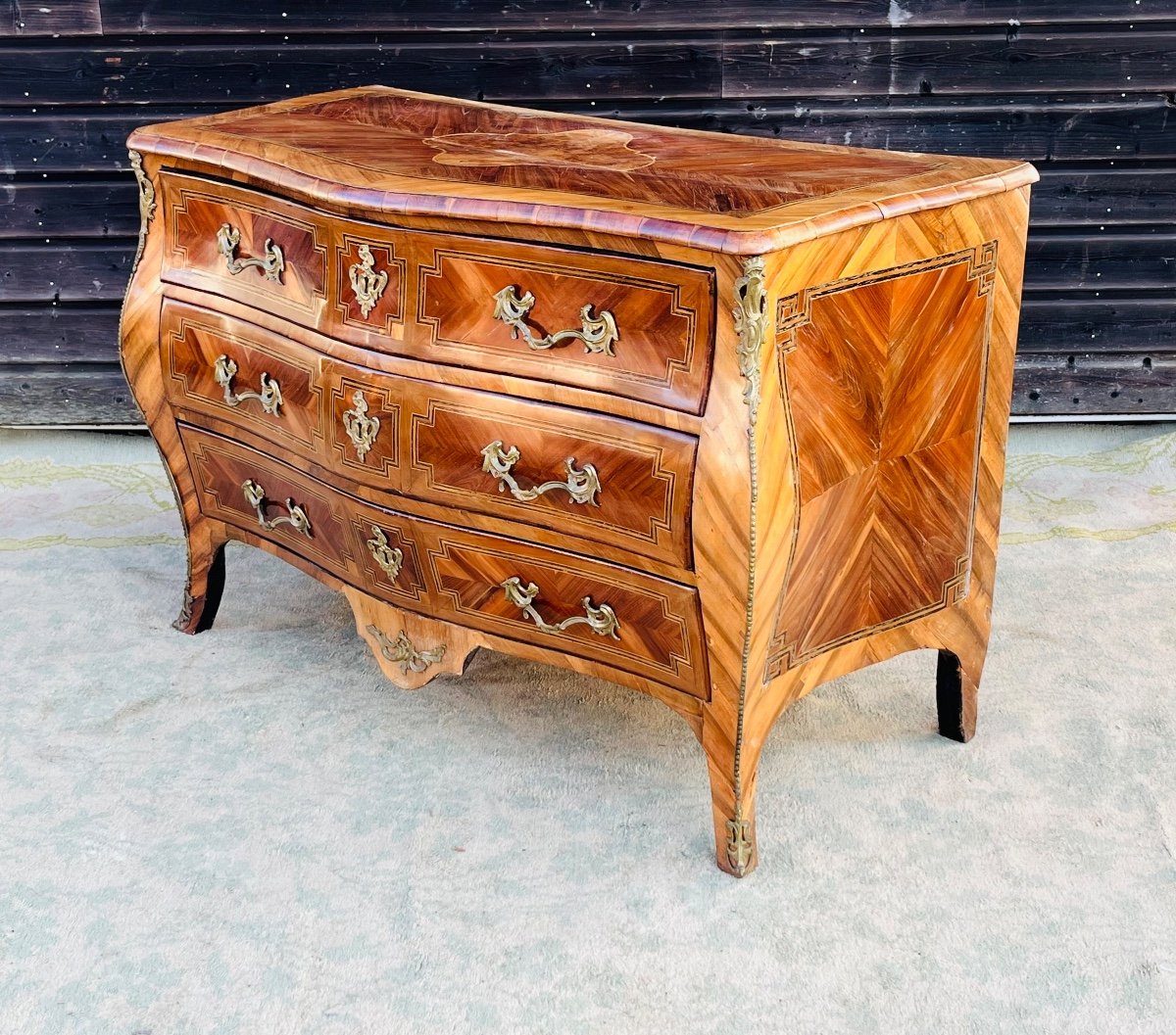 Commode galbée en marqueterie d’époque louis XV-photo-5