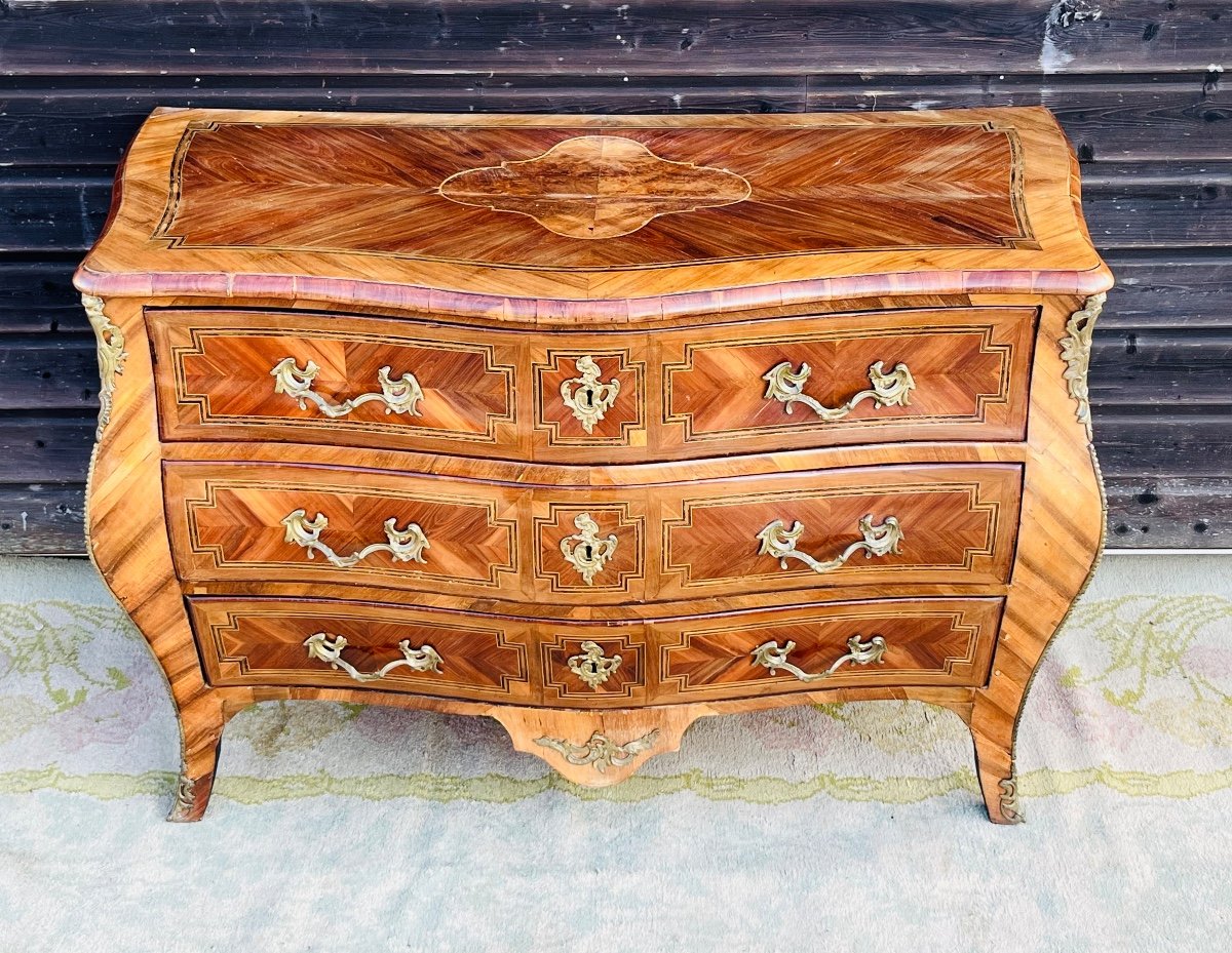 Commode galbée en marqueterie d’époque louis XV-photo-6