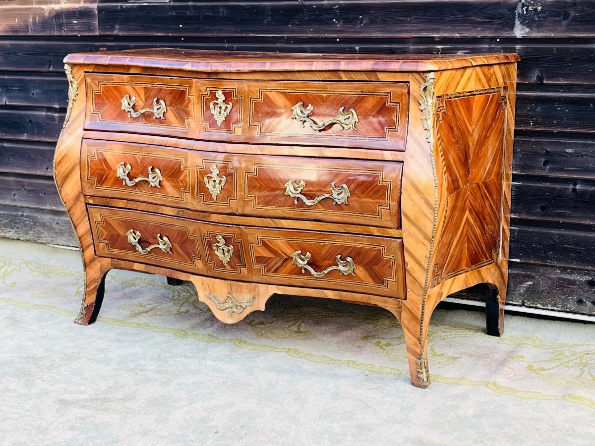 Commode galbée en marqueterie d’époque louis XV-photo-7