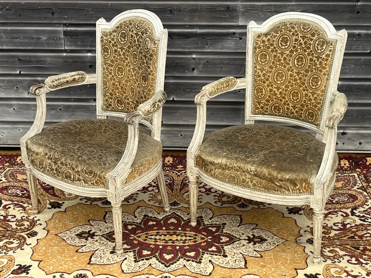 Pair Of Lacquered Convertible Armchairs From The Louis XVI Period-photo-4