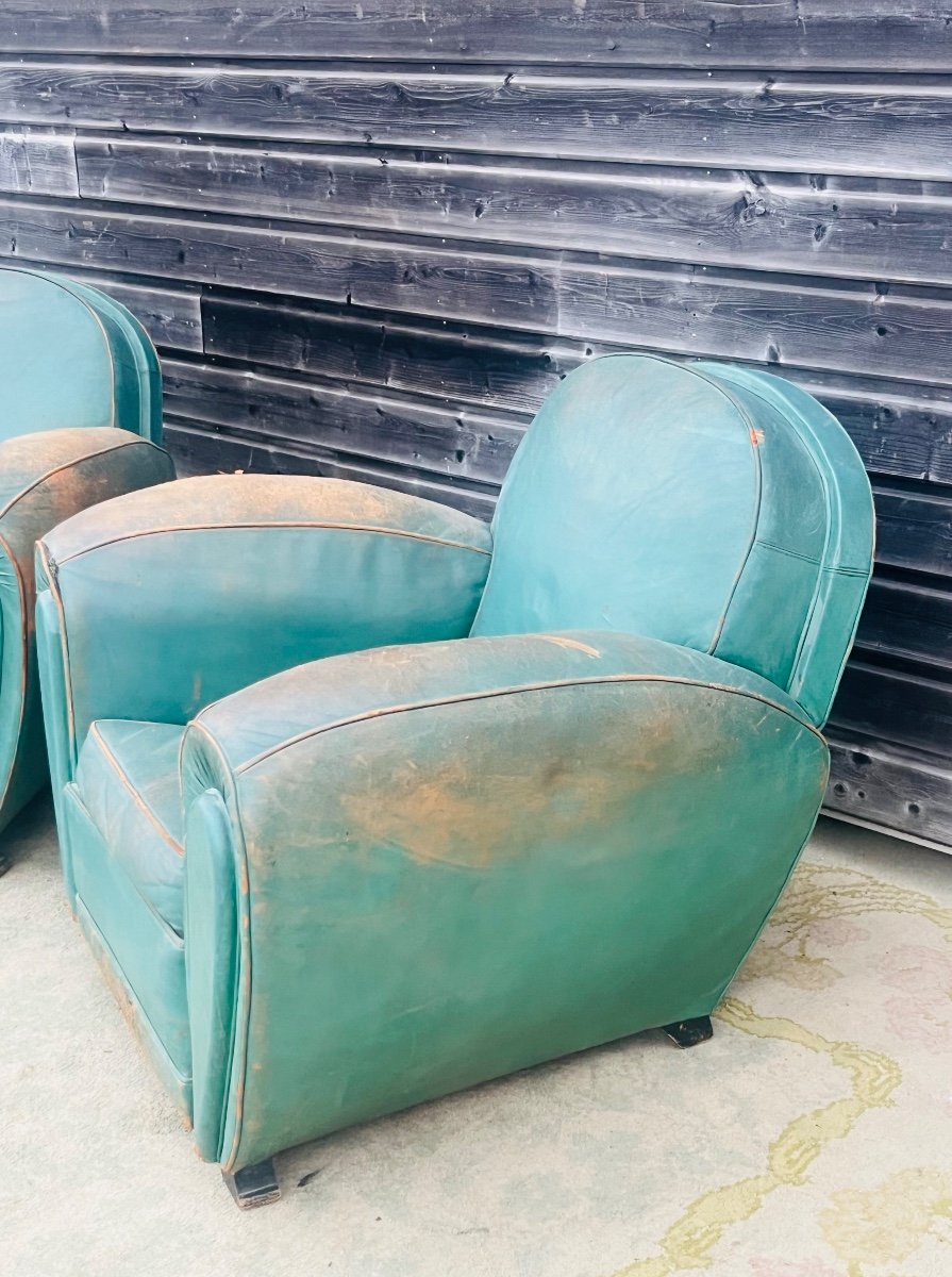 Pair Of Art Deco Leather Club Armchairs-photo-4