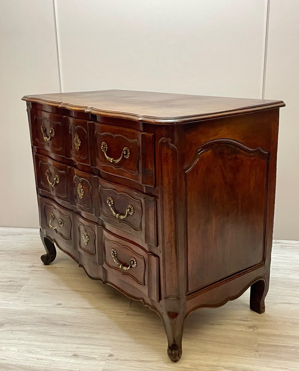 Curved Crossbow Chest Of Drawers In Walnut, Louis XV Period-photo-2