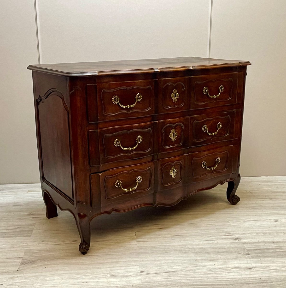 Curved Crossbow Chest Of Drawers In Walnut, Louis XV Period-photo-3