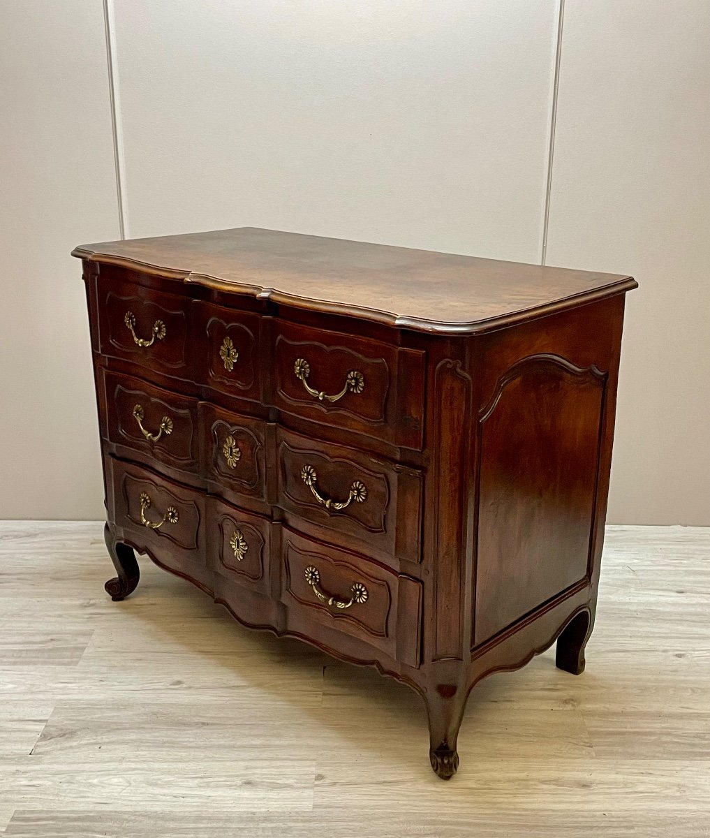 Curved Crossbow Chest Of Drawers In Walnut, Louis XV Period-photo-4