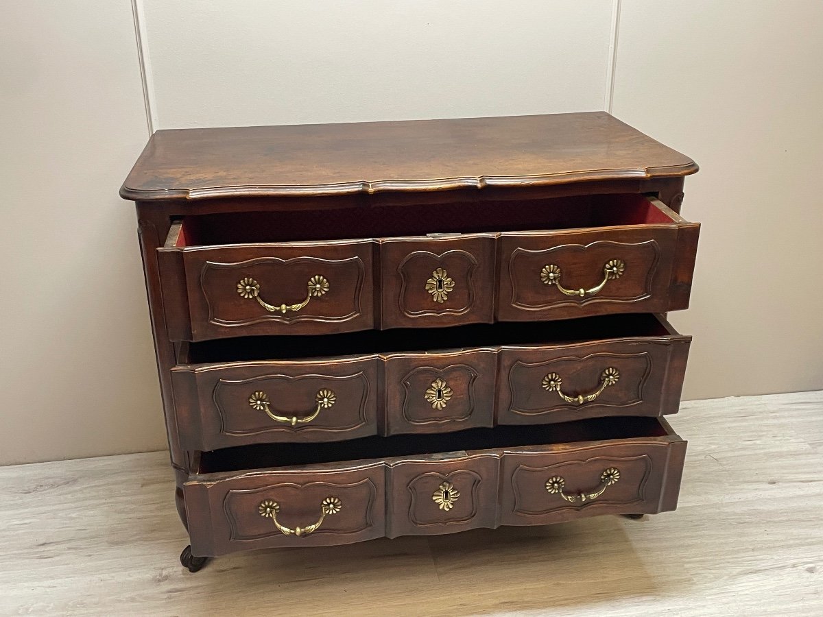 Curved Crossbow Chest Of Drawers In Walnut, Louis XV Period-photo-1