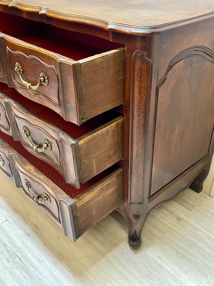 Curved Crossbow Chest Of Drawers In Walnut, Louis XV Period-photo-2