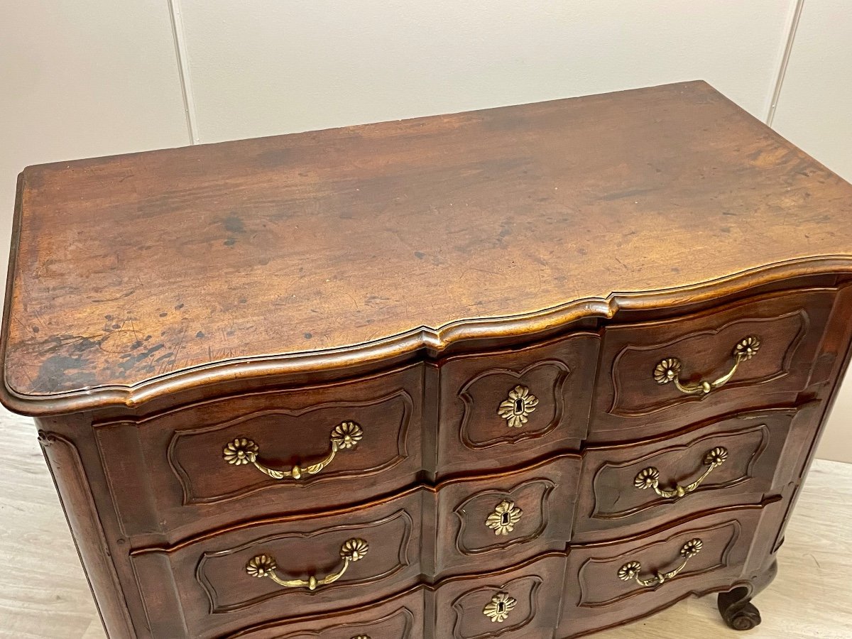 Curved Crossbow Chest Of Drawers In Walnut, Louis XV Period-photo-4