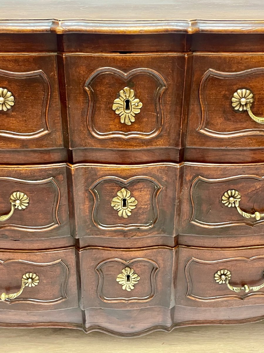 Curved Crossbow Chest Of Drawers In Walnut, Louis XV Period-photo-5