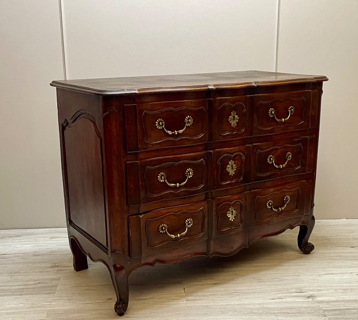 Curved Crossbow Chest Of Drawers In Walnut, Louis XV Period-photo-6