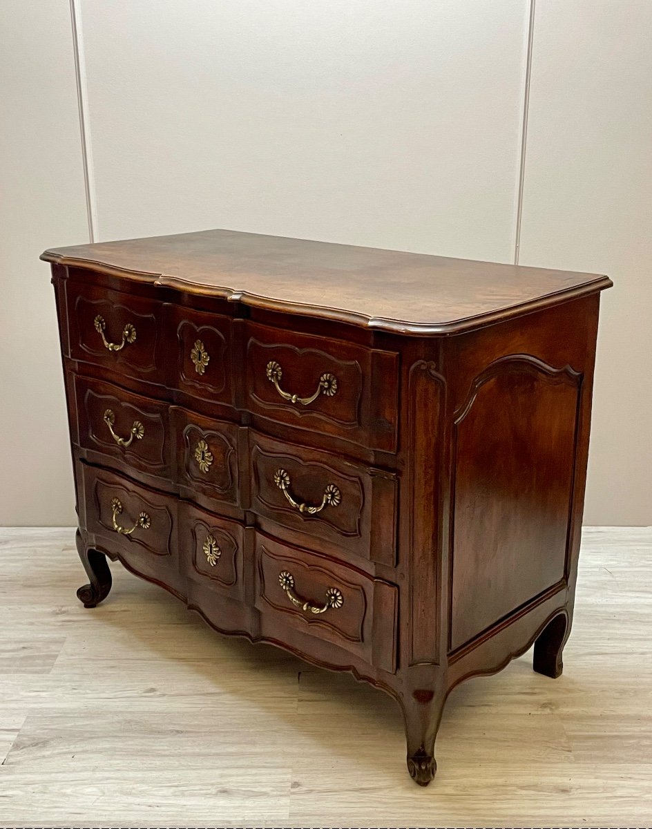 Curved Crossbow Chest Of Drawers In Walnut, Louis XV Period-photo-8