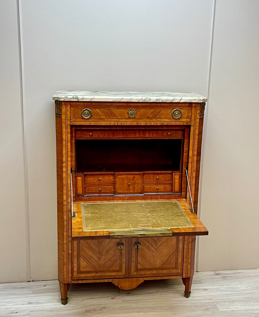 Secretary In Marquetry, Louis XVI Period-photo-4