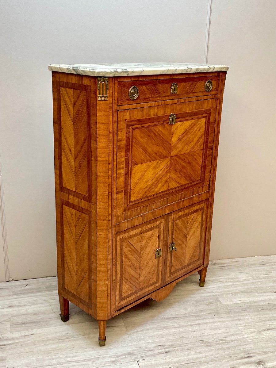 Secretary In Marquetry, Louis XVI Period-photo-6