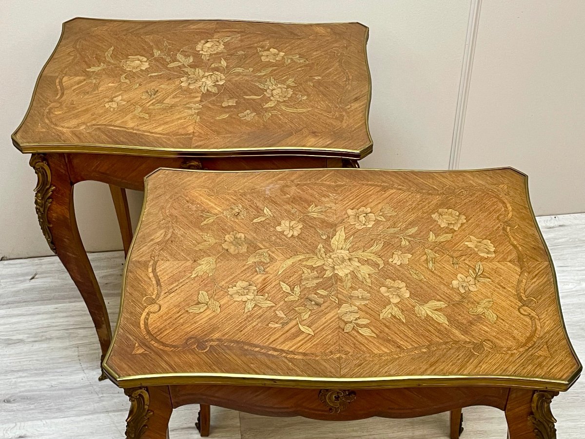 Pair Of Louis XV Marquetry Living Room Tables -photo-4