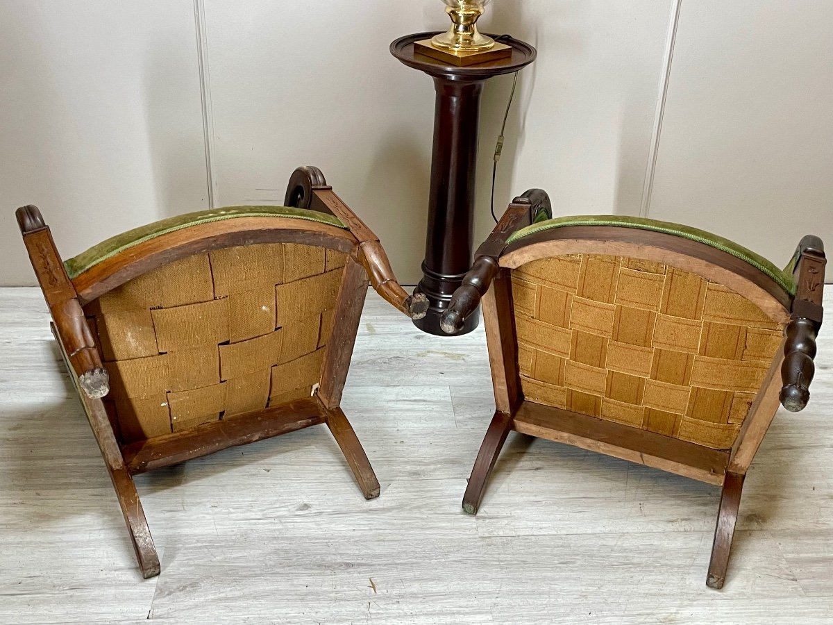 Pair Of Empire Period Mahogany Bergeres -photo-3