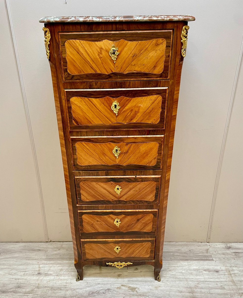 Small Transition Period Chiffonier In Marquetry -photo-2