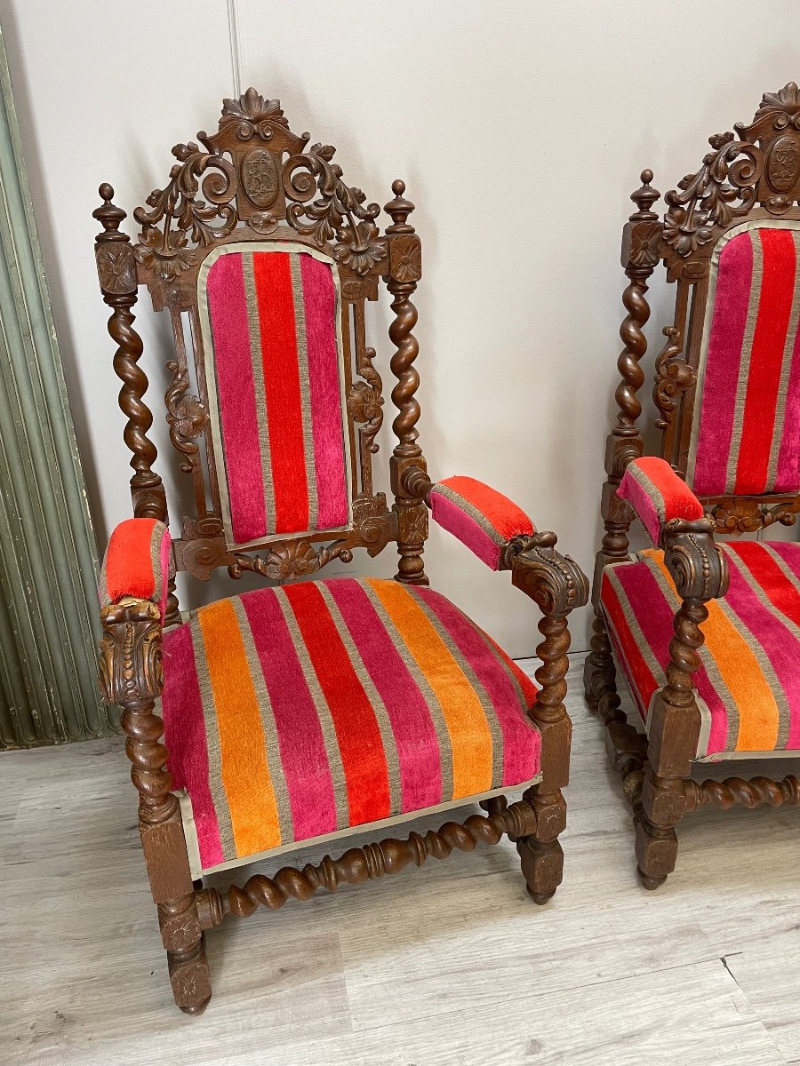 Imposing Pair Of Louis XIII Style Armchairs-photo-3