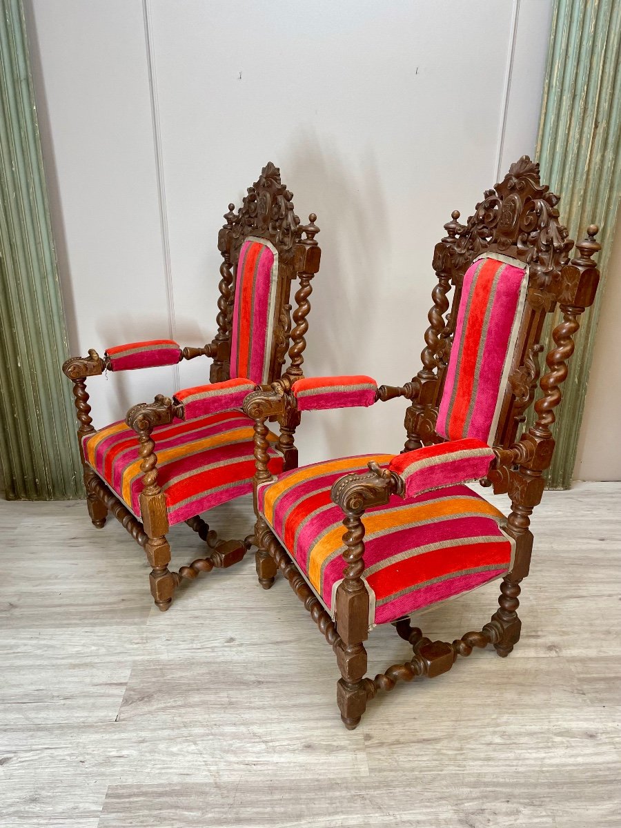 Imposing Pair Of Louis XIII Style Armchairs-photo-1