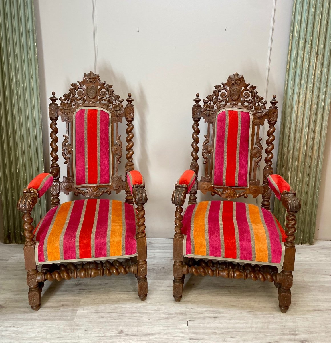 Imposing Pair Of Louis XIII Style Armchairs