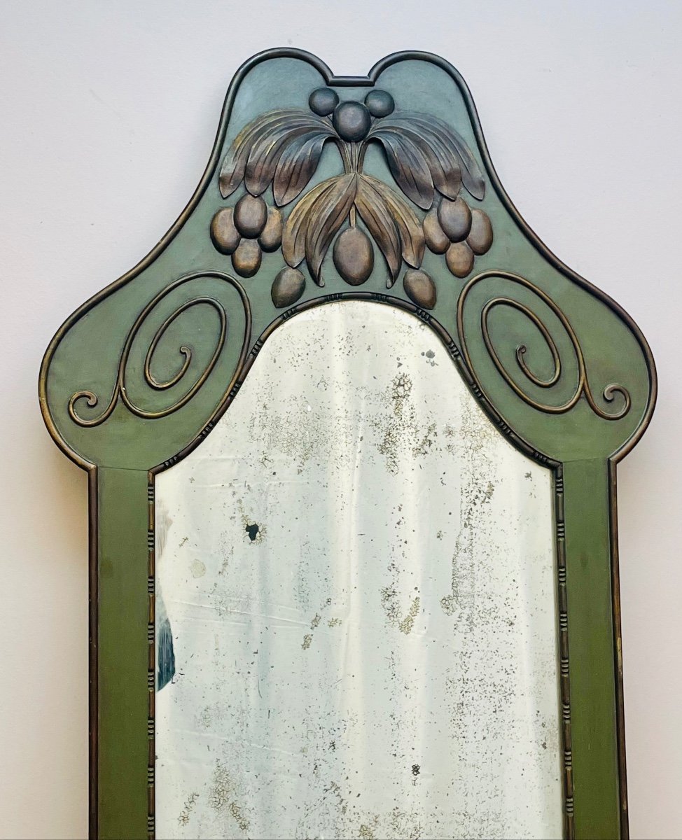 Directorial Mirror In Green Painted Wood From The 19th Century -photo-2