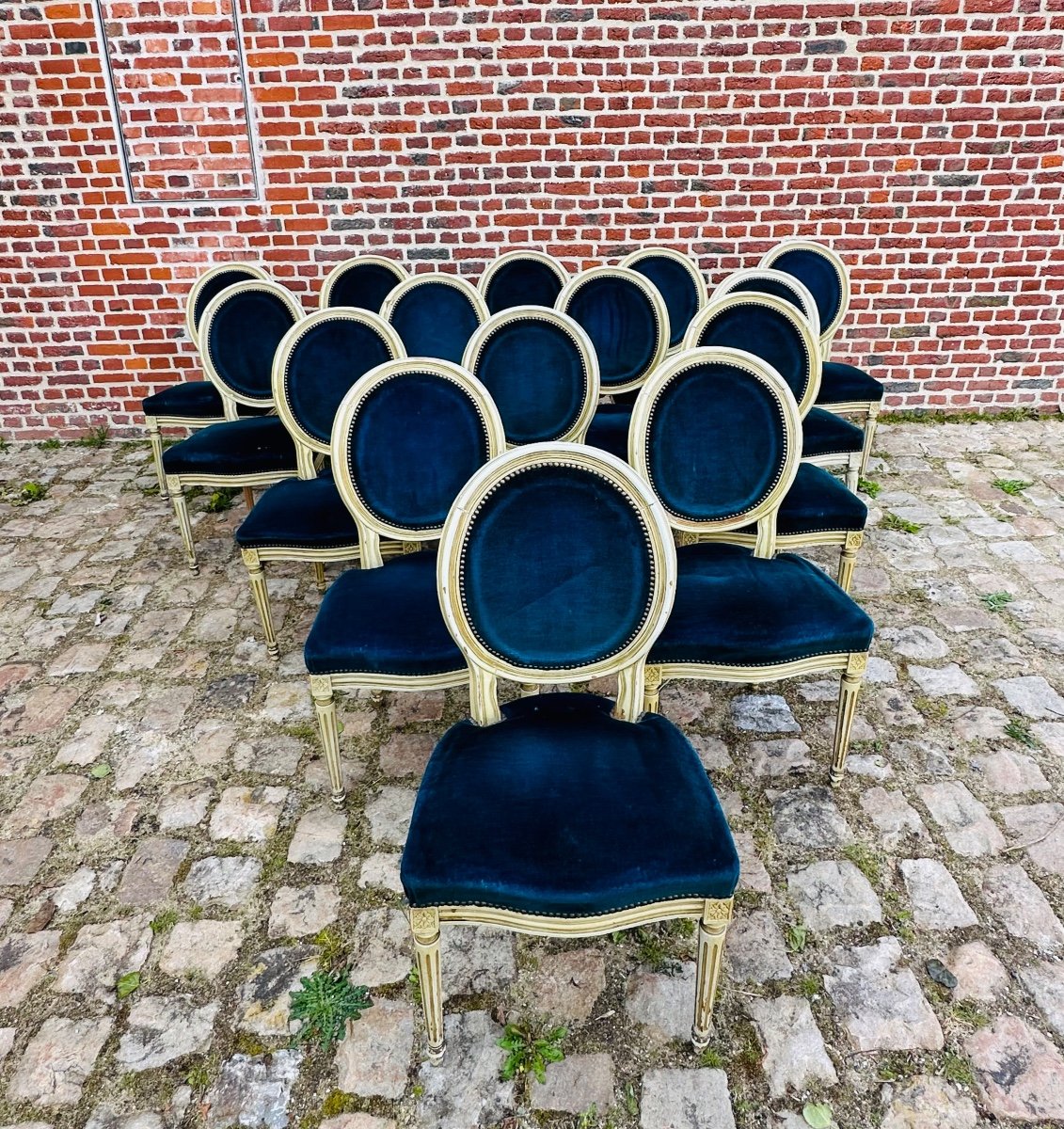 Suite Of 15 Louis XVI Style Lacquer Medallion Chairs -photo-2