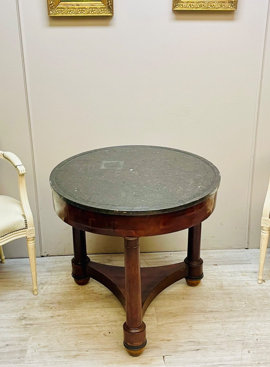 Round Pedestal Table In Flamed Mahogany, Empire Period 