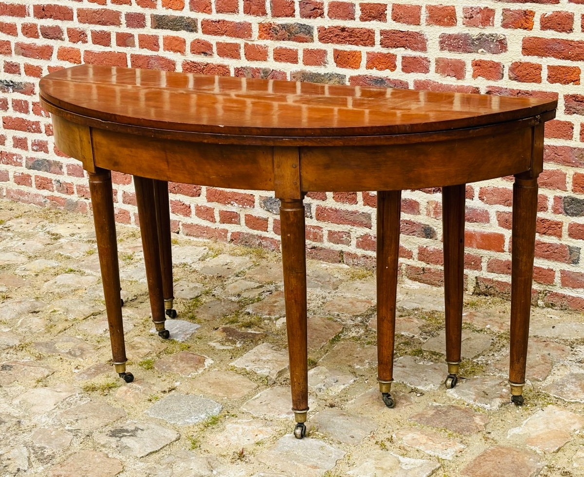 table demi lune 8 pieds en acajou d’époque Louis XVI -photo-3