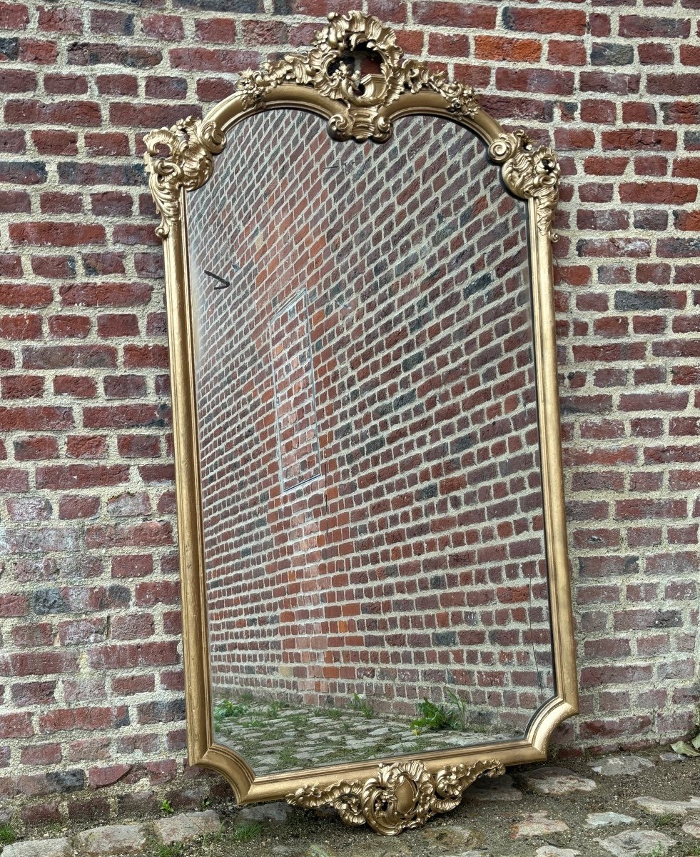 Large Hanging Mirror In Gilded Wood From The 19th Century -photo-3