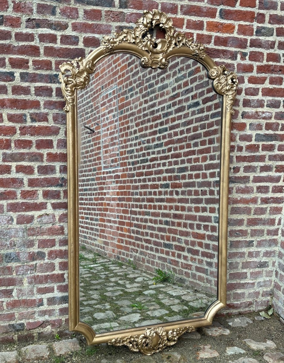 Grand miroir à suspendre en bois doré d’époque XIX éme -photo-4