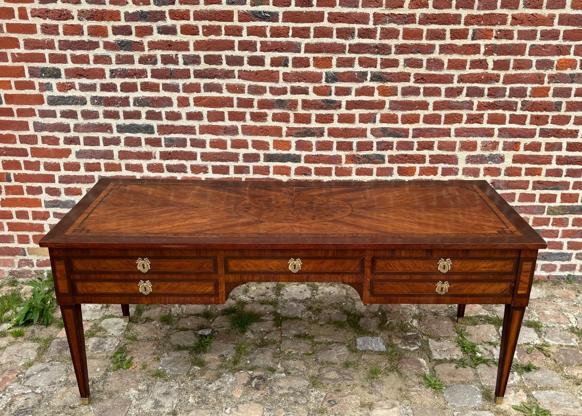 Very Large Flat Desk In Marquetry Louis XVI Period-photo-6