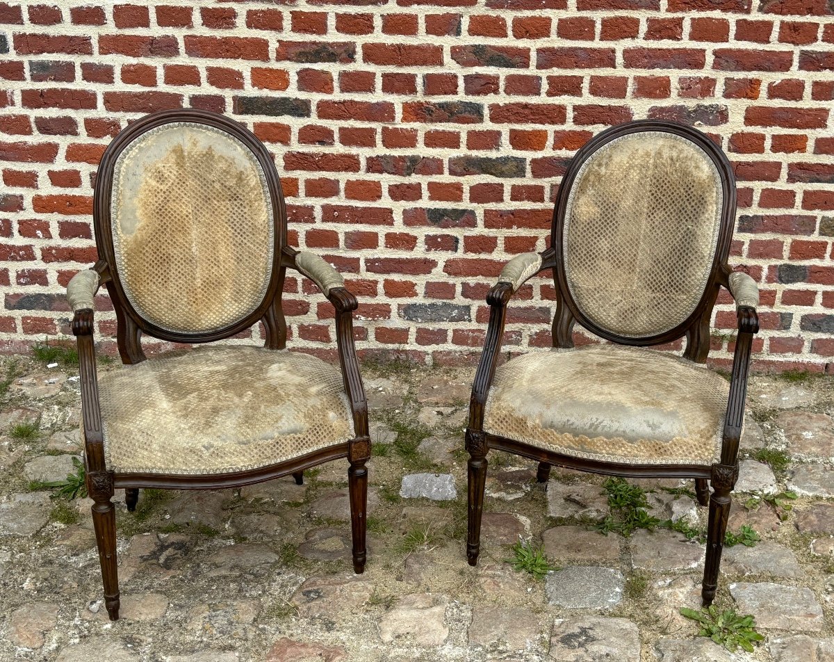 Paire De Fauteuils Estampillés Girardau Jme D’époque Louis XVI