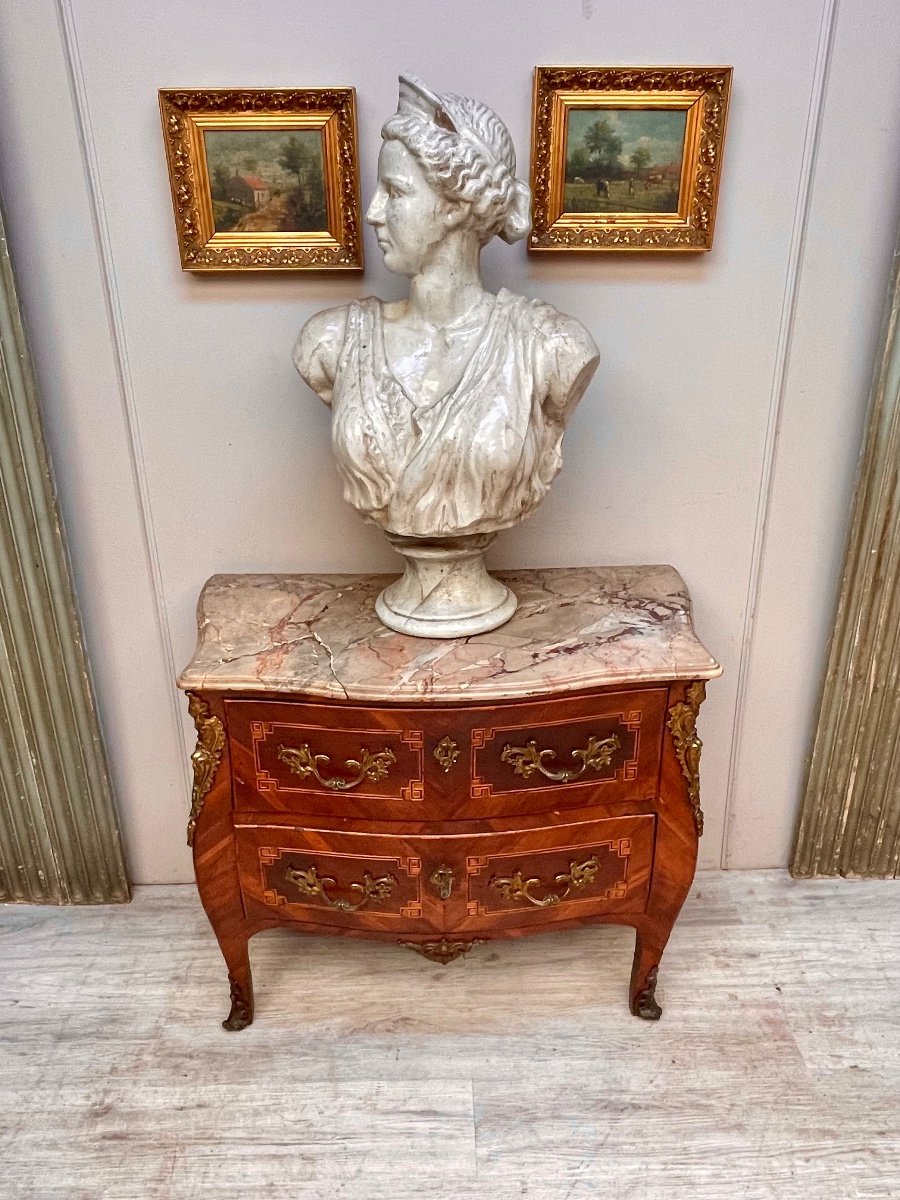 Curved Commode In Marquetry Louis XV Period -photo-3