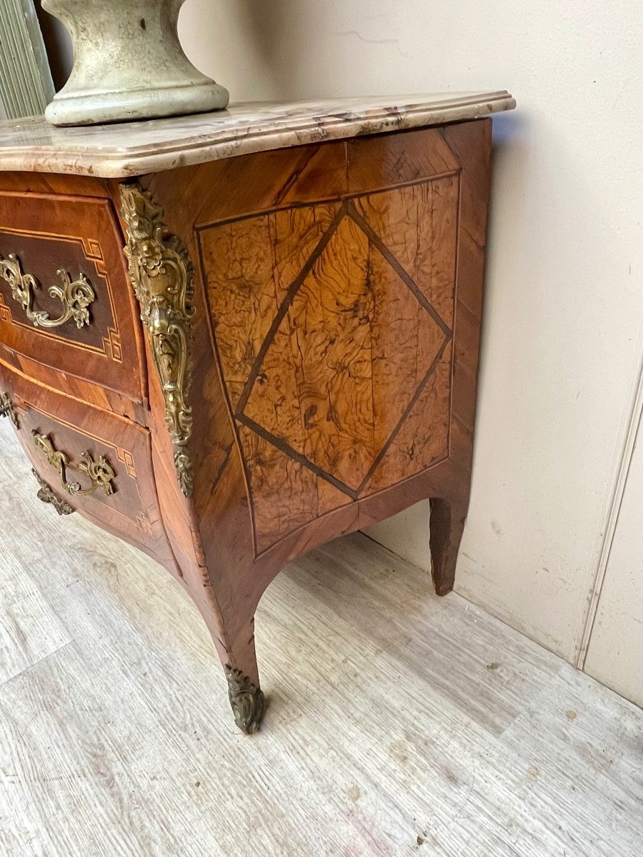 Curved Commode In Marquetry Louis XV Period -photo-4