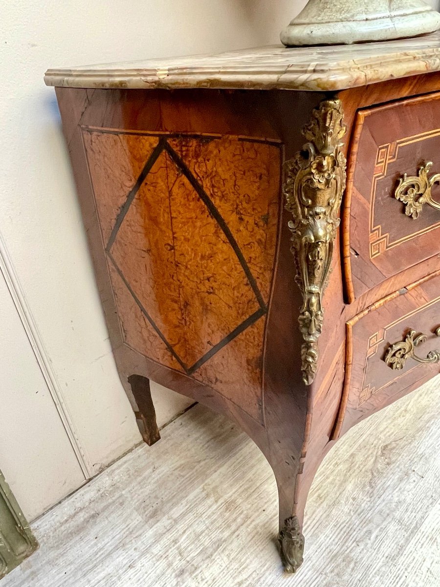 Curved Commode In Marquetry Louis XV Period -photo-1