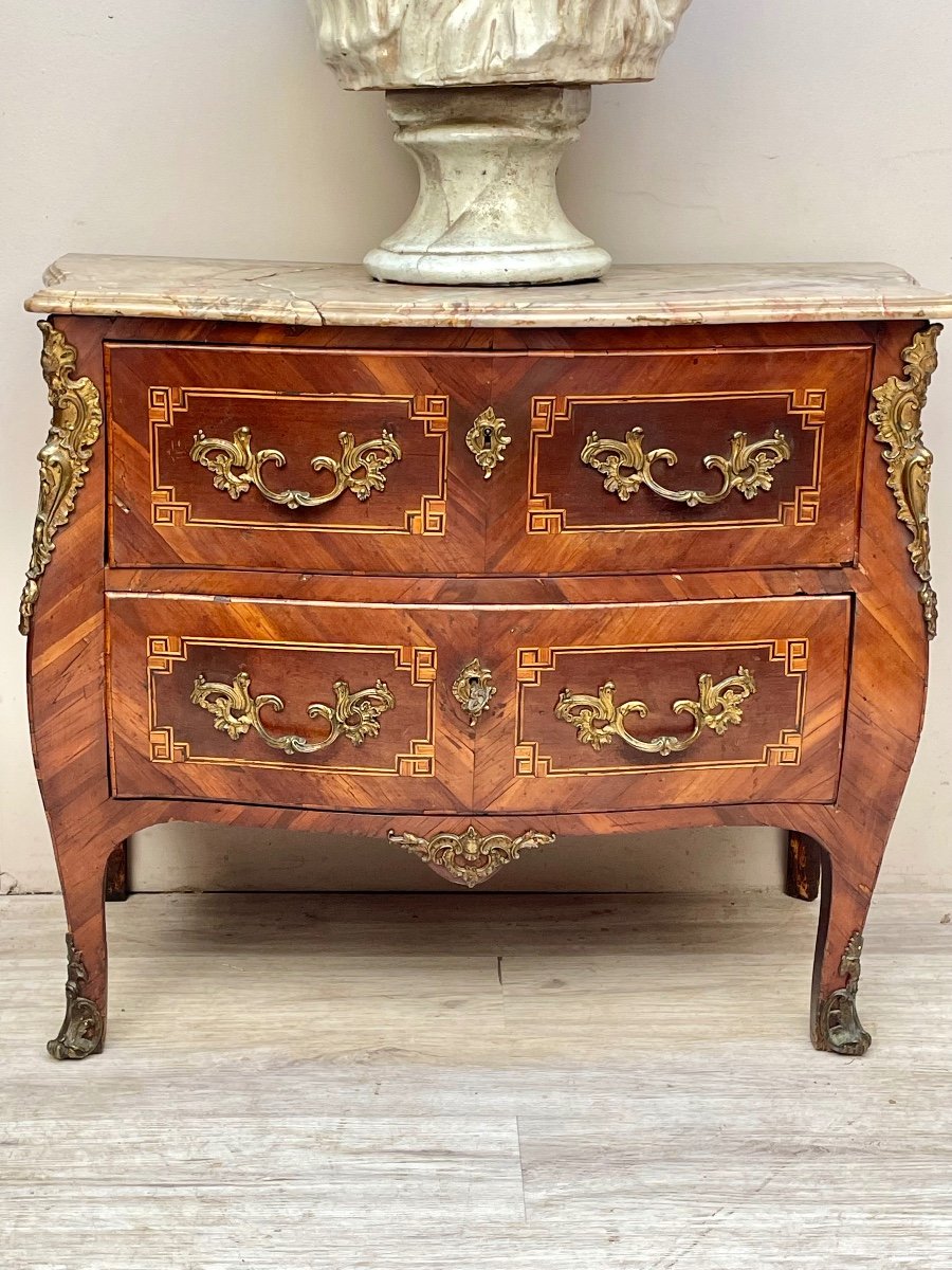 Curved Commode In Marquetry Louis XV Period -photo-2