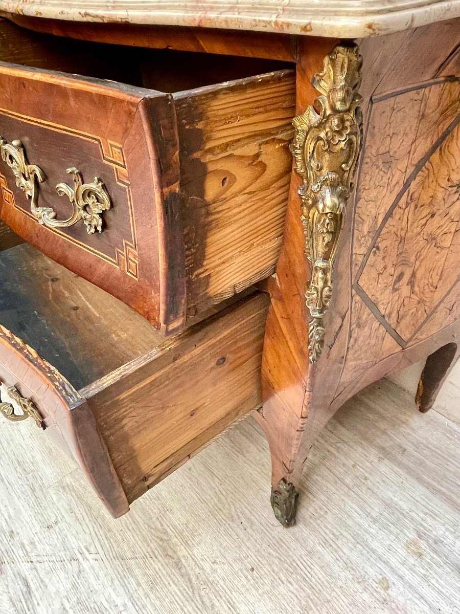 Curved Commode In Marquetry Louis XV Period -photo-3