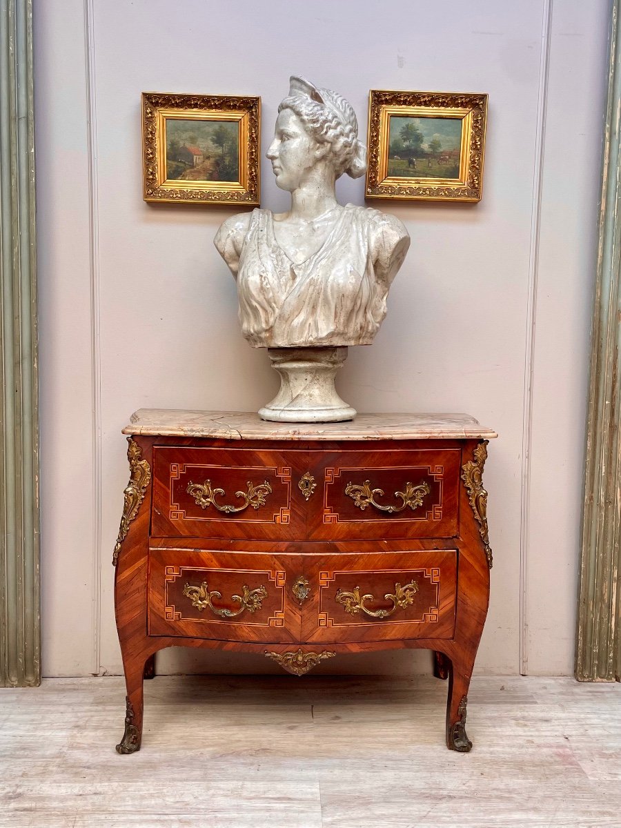 Curved Commode In Marquetry Louis XV Period -photo-4