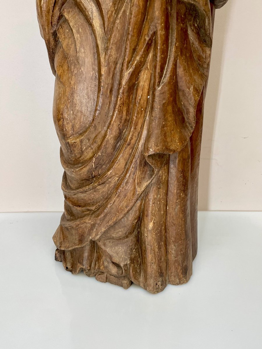 Imposing Virgin And Child In Carved Wood 19th -photo-1