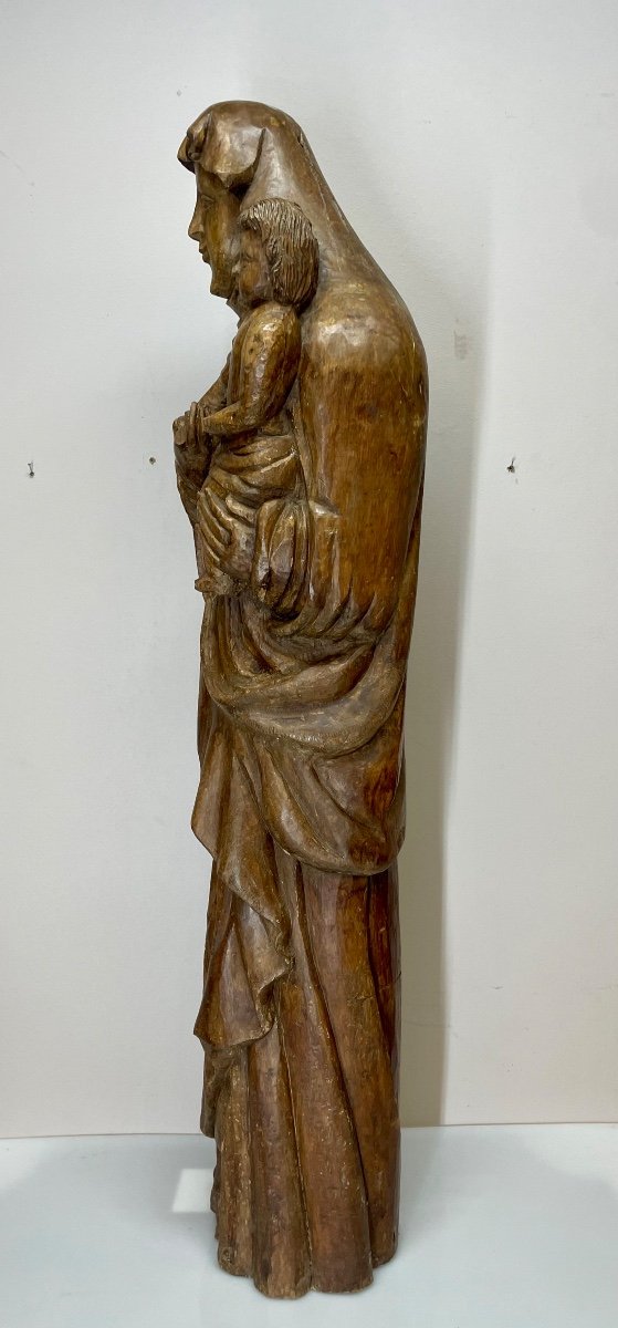 Imposing Virgin And Child In Carved Wood 19th -photo-4