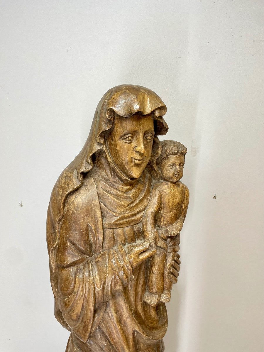 Imposing Virgin And Child In Carved Wood 19th -photo-7