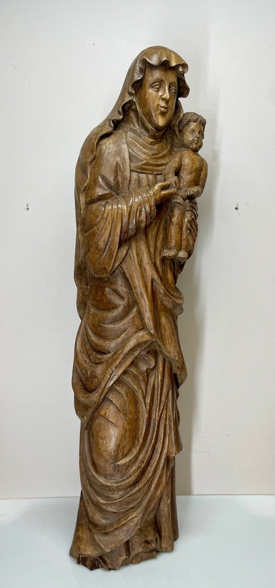 Imposing Virgin And Child In Carved Wood 19th -photo-8