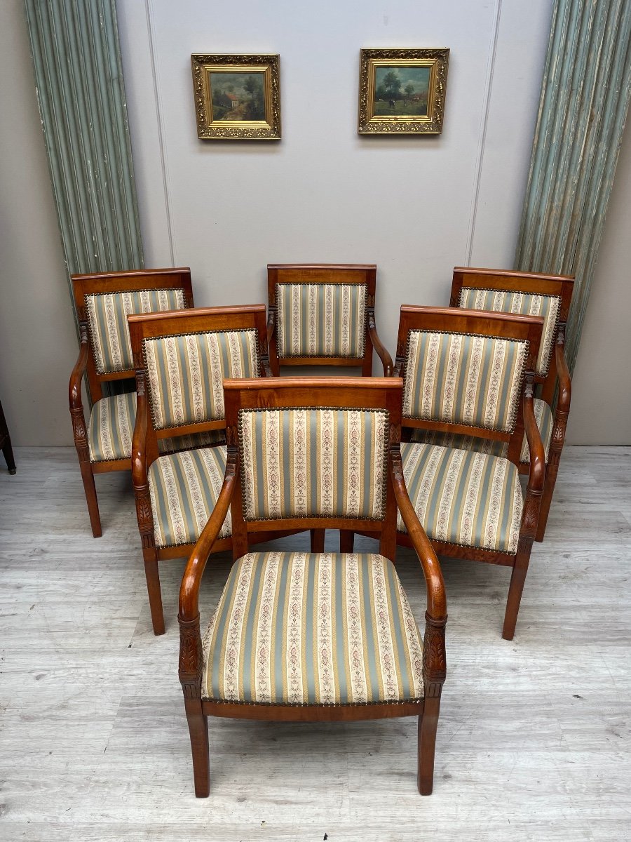 Suite Of Six Directoire Armchairs 20th Century -photo-3