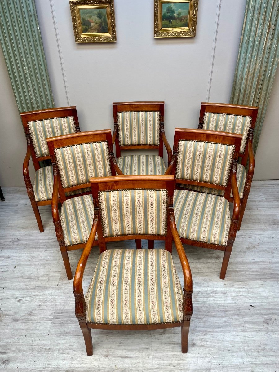 Suite Of Six Directoire Armchairs 20th Century -photo-4