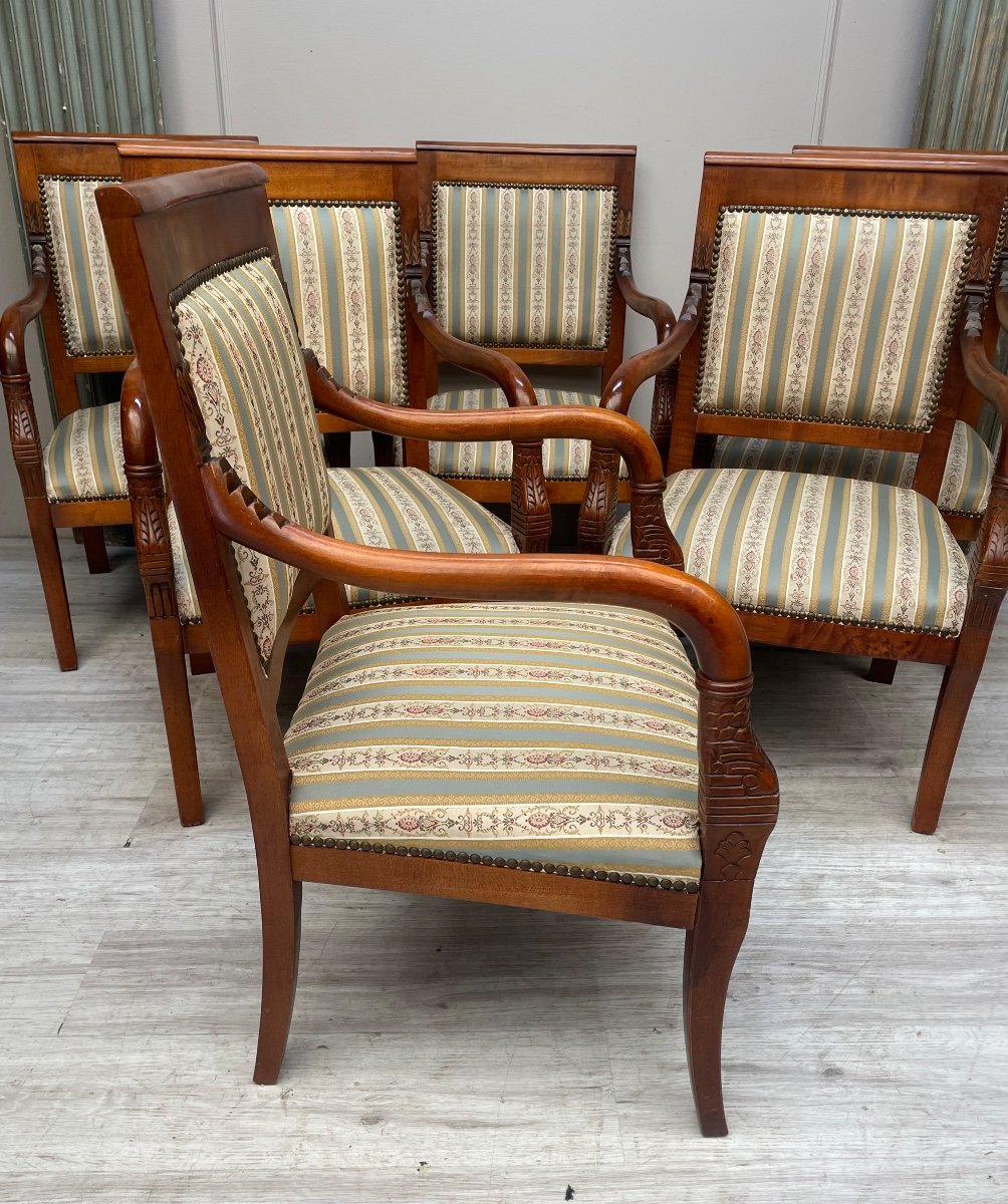 Suite Of Six Directoire Armchairs 20th Century -photo-3